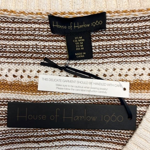 House of Harlow 1960 - NWT Puff Sleeve Stripe Chocolate Brown Cardigan Sz M - Picture 8 of 8